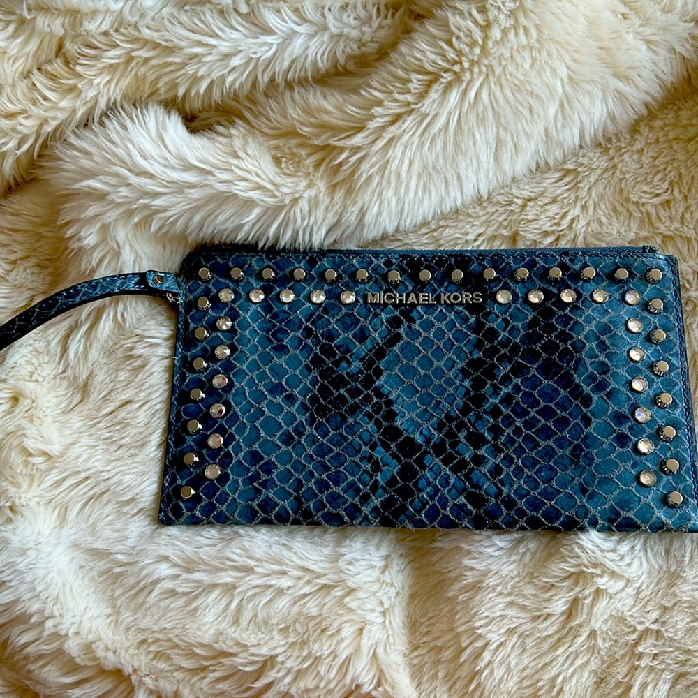 Blue Python Michael Kors Wristlet With Silver Stu… - image 1